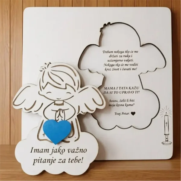 Personalizirani drveni anđeo – "Hoćeš li biti moja kuma?"